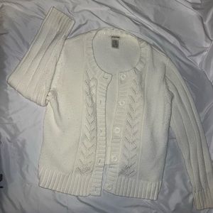 Vintage Chunky Knit Cardigan Sweater- St. John’s Bay- White- Button Up
